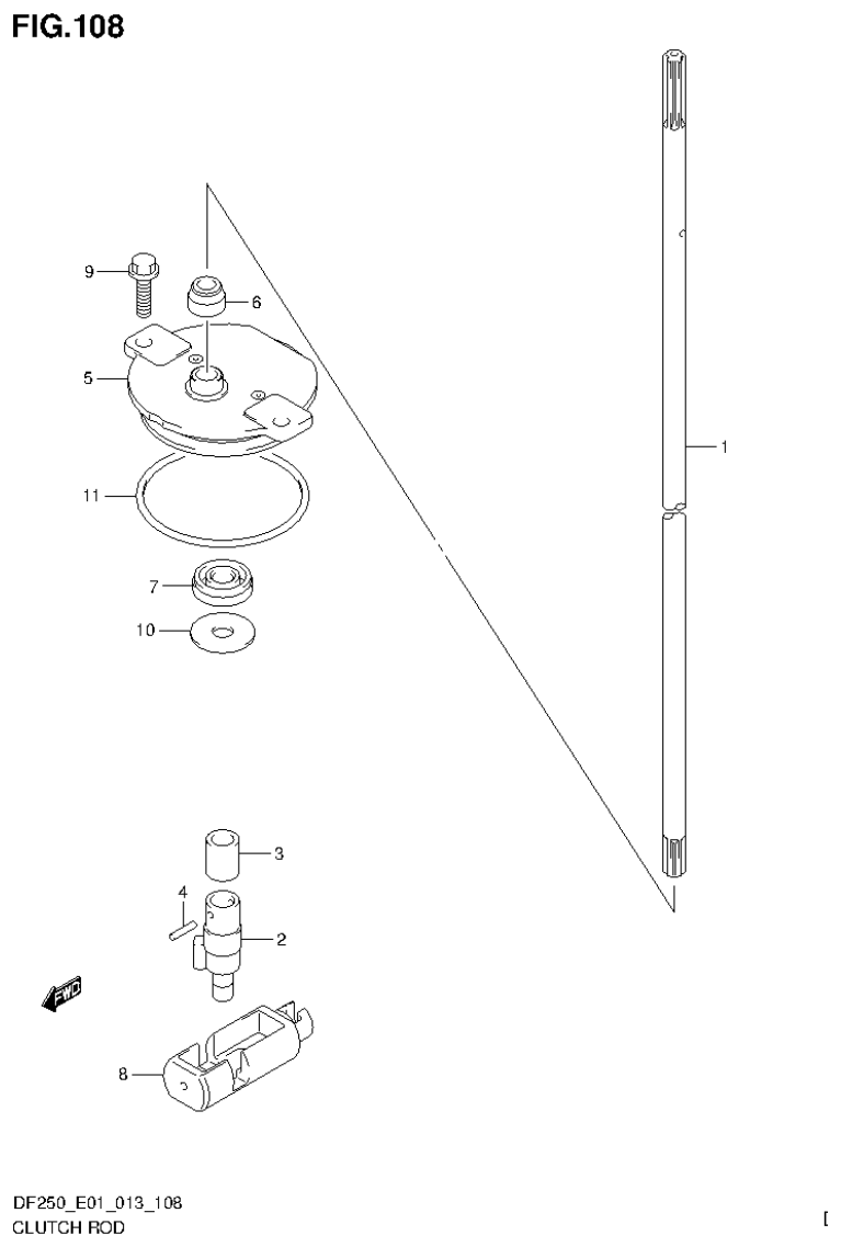 Suzuki DF200T, DF200Z, DF225T, DF225Z, DF250T, DF250Z CLUTCH ROD (DF200T E40) parts diagram